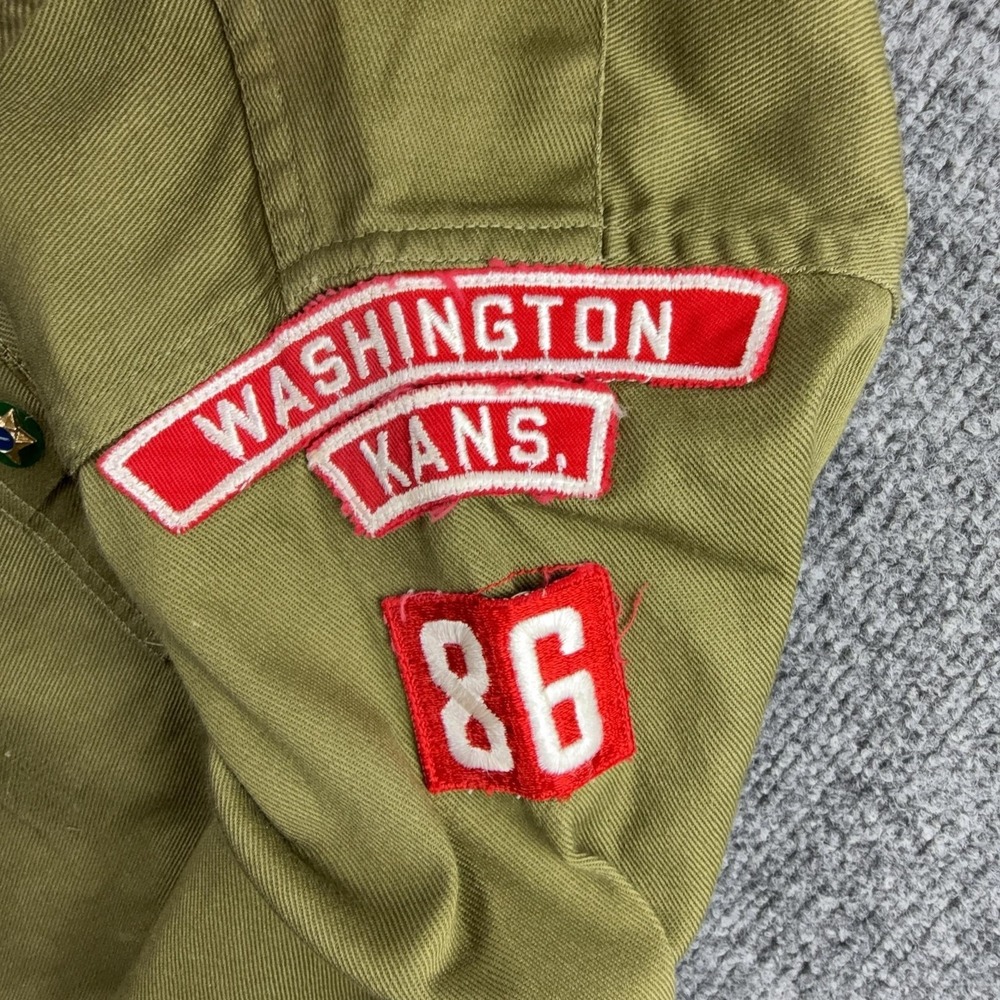 Vintage Boy Scouts Of America Shirt Boys Medium Green Uniform Twill Patches - Picture 7 of 13